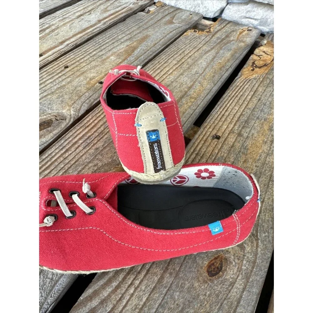 Freewaters Lace Up Ballet Flats Espadrilles Red Slip-On Shoes 640520 Womens Sz 7